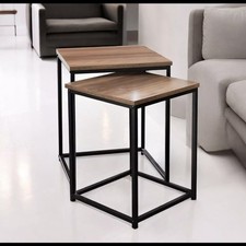 HQ Wooden Top And Metal Frame Table Contemporary Nest Of Two Tables Square