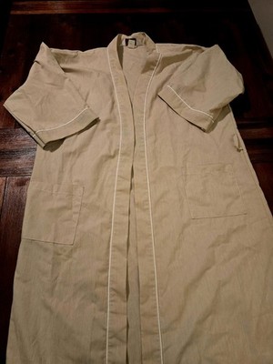 Hemingway Point Men's One Size Beige Striped Knit Cotton Robe Collared Piped