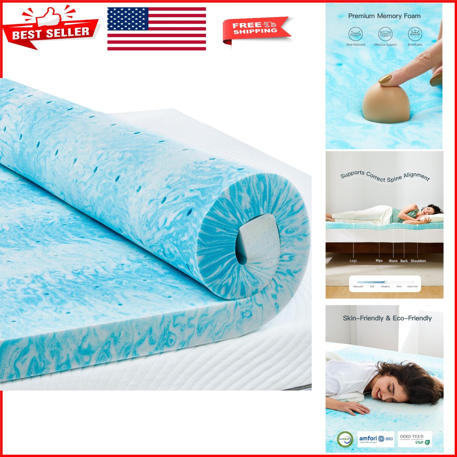 3-Inch Queen Memory Foam Bed Topper - Cooling Gel & Support for Better Sleep