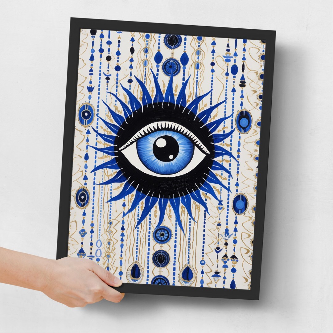 Evil Eye Poster Print Modern Wall Art Blue Evil Eye Picture For Bedroom Lounge