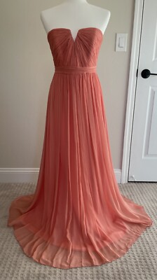 J. Crew Chiffon Strapless Sweetheart Salmon Pink Gown Dress Bridesmaid Prom  | eBay
