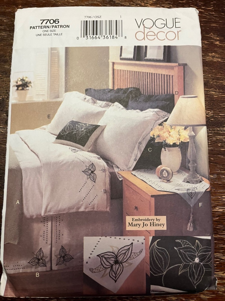 Vogue 7706 UNCUT Sewing Pattern, Embroidered Bedroom Accessories