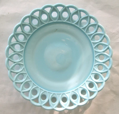 EAPG Challinor Taylor #100; Loopy / Scroll & Eye Blue Milk Glass Plate 8.25"1890