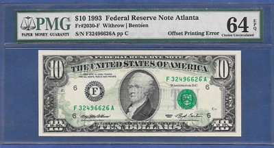 🇺🇸 1993 $10 ERROR ♚♚OFFSET PRINTING♚♚ PMG CH UNC 64 EPQ | eBay