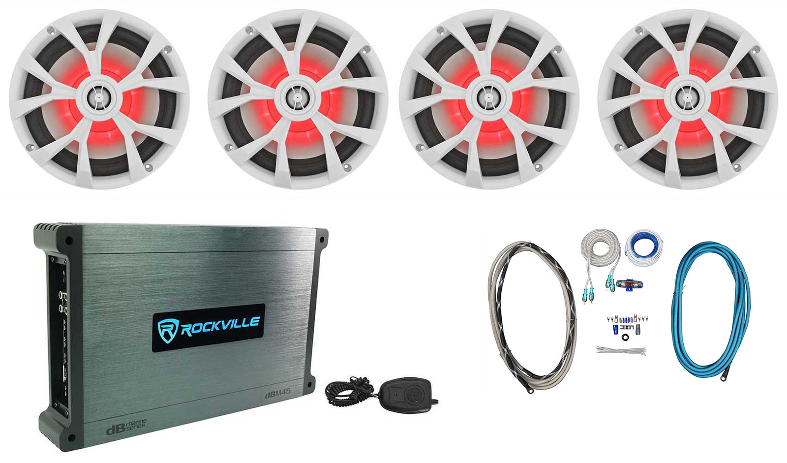 4 Rockville RKL80MW 8 динамиков для морских судов мощностью 700 Вт со светодиодной подсветкой Усилитель Комплект усилителей