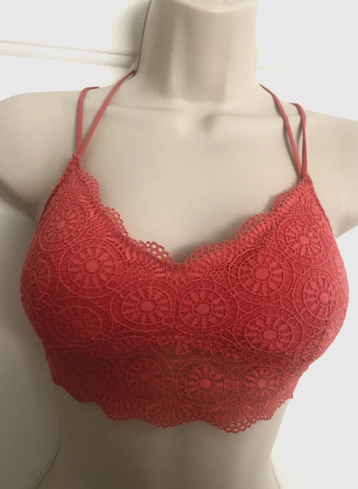 Nuevo Sujetador Bralette S Coral HOLLISTER ENCAJE Confort Ocio Sin Alambres Dormir ACOLCHADO Foto 3 de 4