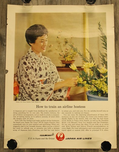 04/12 1960 Japan Airlines How train an airline hostess Poster Flight Attendant