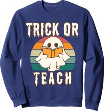 Halloween Retro Vintage Trick Or Teach Boo Ghost Unisex Crewneck Sweatshirt