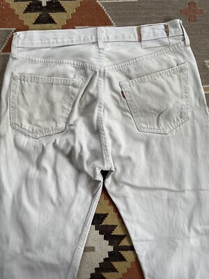 Vintage Levi's 501 Custom Distressed White Denim Jeans 33-34 80s