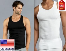 3-6 Packs Mens 100% Cotton Tank Top Wife Beater A-Shirt Undershirt Ribbed Black
