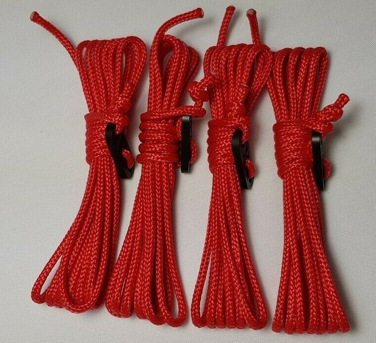 X4 RED Guy Line Ropes 2.4 Metres 4mm Tent Camping Gazebo Rope Paracord ...