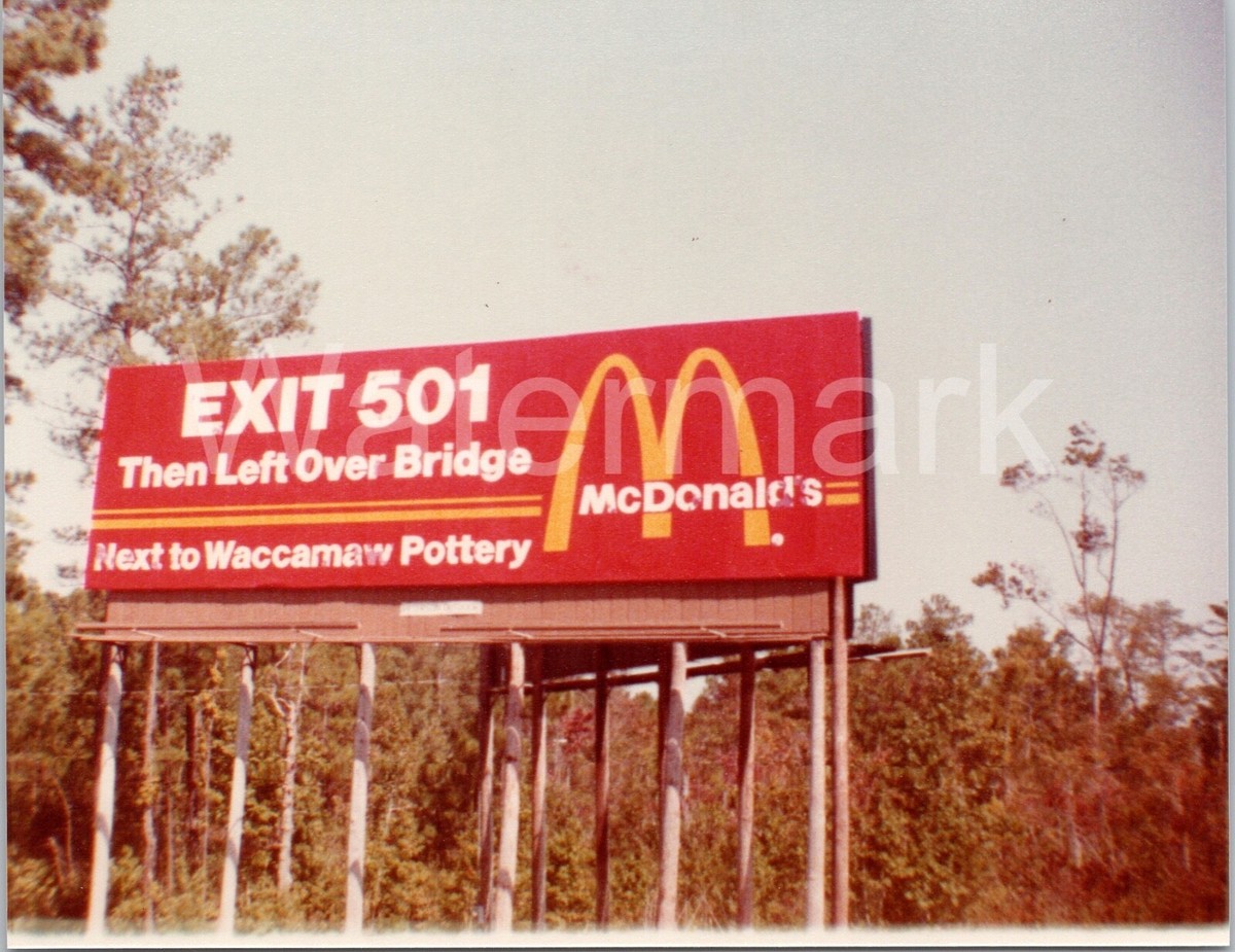 Vtg 1984 McDonalds Exit 501 Waccamaw Pottery Billboard Myrtle