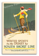 1925 Winter Ski Sports - South Shore Line - Vintage Skiing Travel Poster - 16x24
