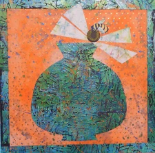 ORIGINAL ART COLLAGED PAINTING MOSAIC VASE  12x12 USA BY SUE FURROW