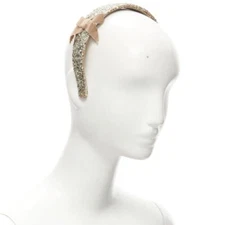 MIU MIU gold glitter frayed edge grosgrain bow wide headband