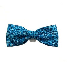 Handmade 1 Dog Bow for Collar Blue Silver Polka Dot 4 x 2 inches