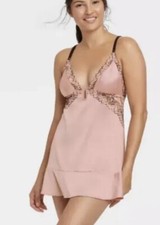 Women's Lightly Lined Babydoll Teddy with Matching Thong - Auden - Pink Size S