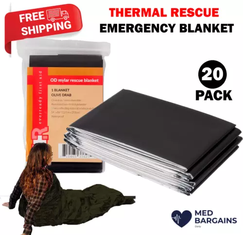 Ever Ready Emergency Rescue Space Thermal Mylar Blankets 52" x 84" - 20 Pack