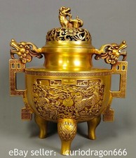 10" Ming Xuande chinesische Purple Bronze 24K Gold Gilt Dynastie Kylin Räucher