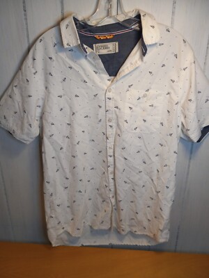 Free Planet Mens Button Up Shirt White Size Large Paper Airplane Short  Sleeve