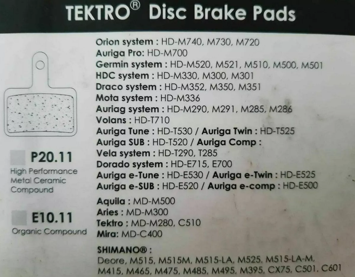 TEKTRO A10YS Brake Pad Trp Shimano Metal Ceramic B01S Bicycle Auriga Orion New