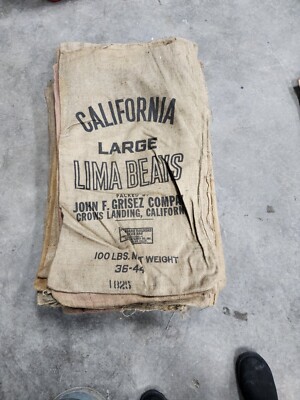 California Large Lima Beans Vintage Burlap Sack