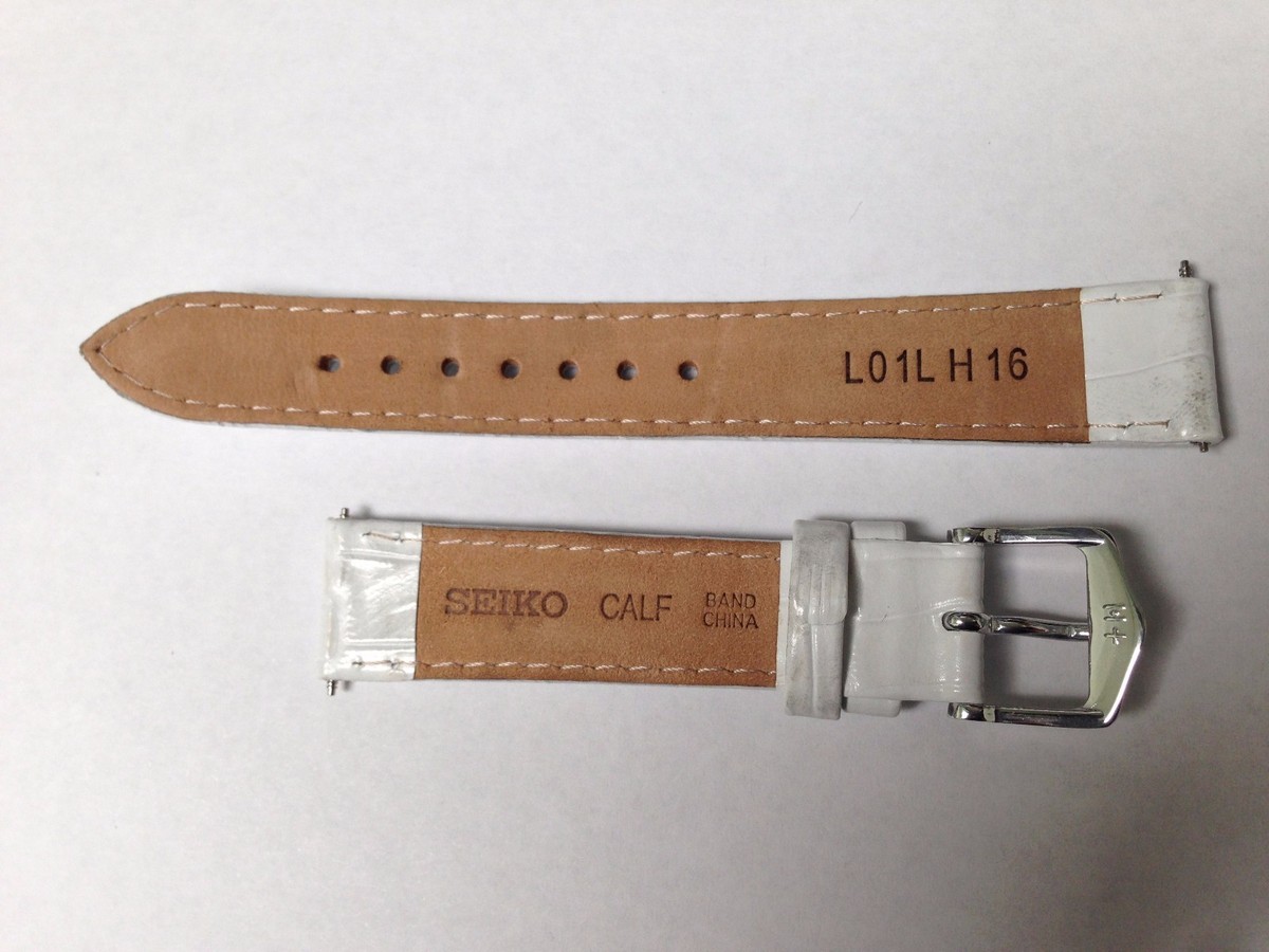 Bracelet De Montre En Cuir Veau Blanc Grain Crocodile - Largeur 16 Mm - Compatible Seiko - Occasion