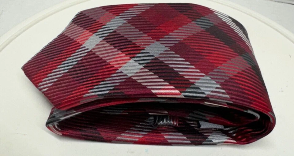 Галстук мужской Nick Cannon 100% шелк классический красный клетчатый серебристый галстук в полоску 63x2,75 - Изображение 4 из 4