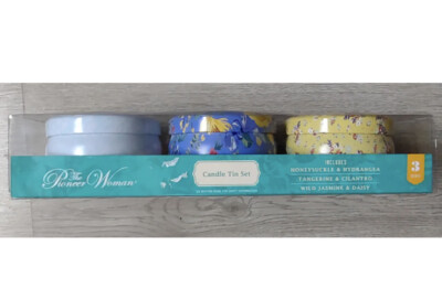 Pioneer Woman 3-Piece Candle Tin Set 4.95 oz Ea honeysuckle, tangerine Jasmine