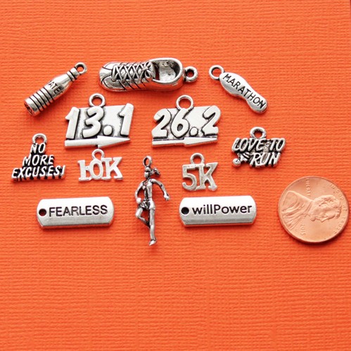 Running Charm Collection Antique Silver Tone 12 Different Charms - COL336 - Picture 2 of 2