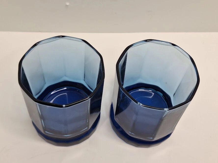 Anchor Hocking Cobalt 10 Panel Double Old Fashioned Glasses Set of 2 Blue Essex - Image 4 of 4