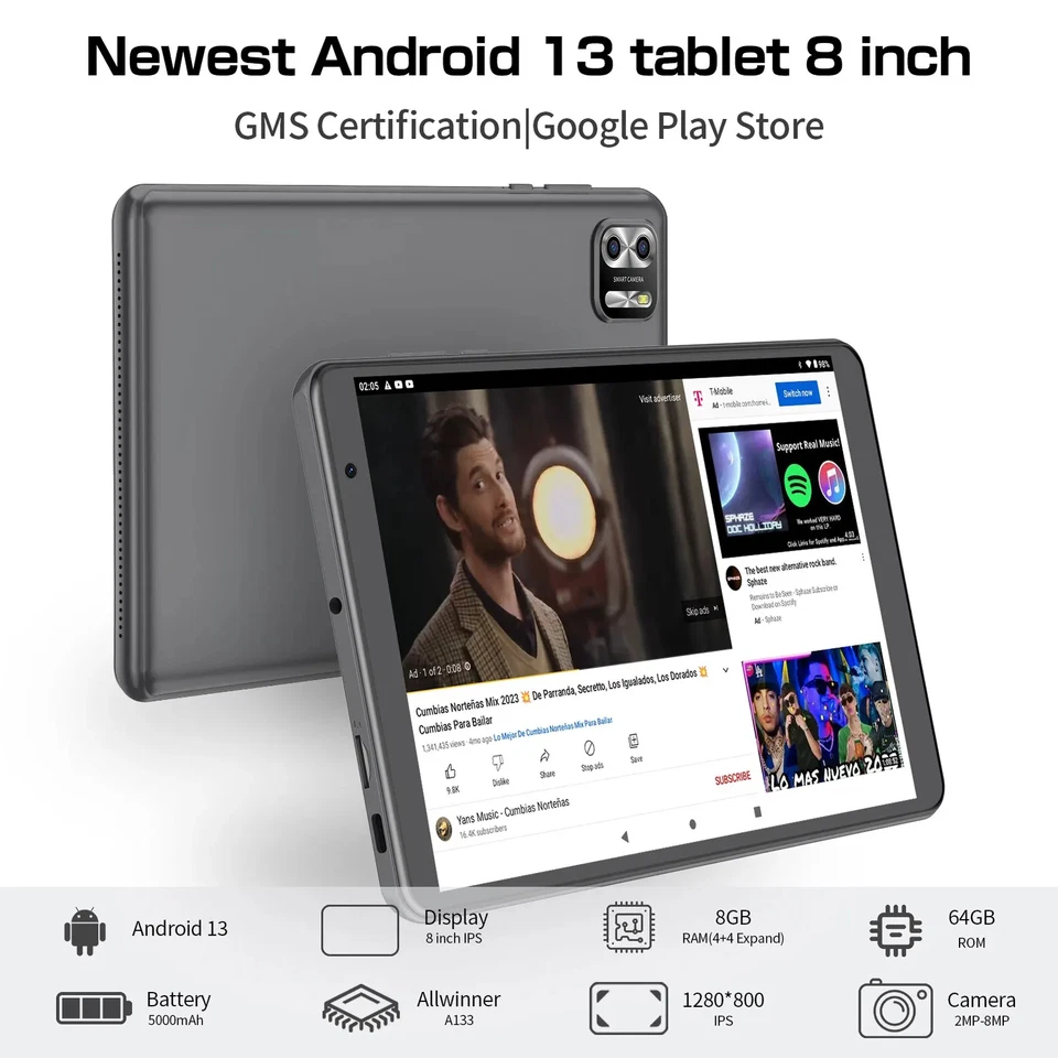 8 Inch Tablet Android 13, 8GB(4+4 Expand) RAM 64GB ROM,1TB Expand,1280x800 IPS - Image 4 of 4