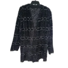 Alfani sweater open front cardigan geometric chain XL black, white, cozy fuzzy