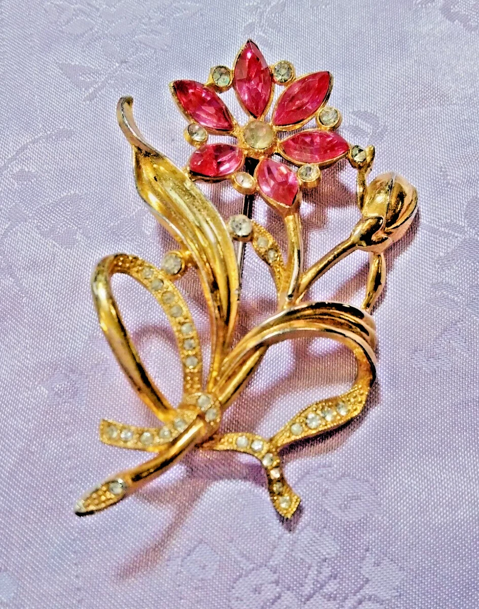 Vintage Unsigned REJA DEJA Gold Plated Pink 6 PETALS Flower