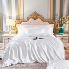 Mulberry Silk Satin Bedding Sets Duvet Cover Fitted/Flat Bed Sheet Pillowcases