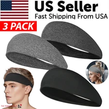 3x Mens Women Sweat Sweatband Headband Stretch Sports Head Band Yoga Gym Running