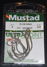5 Pack Mustad 10121NPDT-50 Kaiju Inline Circle Hooks Size 5/0 In Line 7X Strong