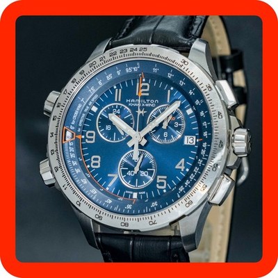 [N-NEUWERTIG] HAMILTON Khaki Aviation X-Wind H779220 GMT Blau Datum Herrenuhr