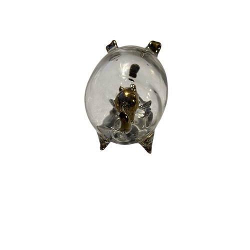 Hand Blown Glass Double Pig Gold Toned Tipped Accented Baby Pig In Pig Decor - Picture 4 of 9