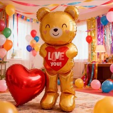 Globo de corazón de oso de peluche grande de San Valentín aniversario cumpleaños 2 piezas