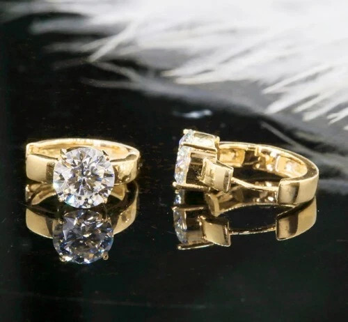 2Ct Round Cut Real Moissanite Huggie Hoop Earrings 14K Yellow Gold Plated Silver
