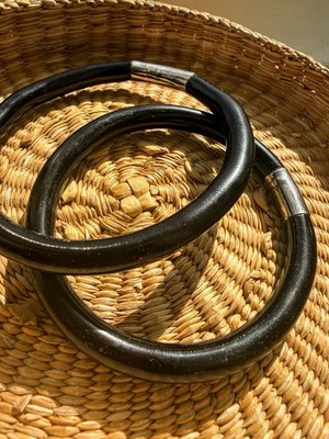 vintage black coral And Silver Stacking  Bangles 1960s  Mud Century bracelets