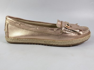 Moda In Pelle Rosegold Leder Slipper Espadrille Schuhe UK 3 EU 36 Neu Mit Karton