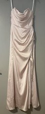 Azazie Leonis Long Strapless Bridesmaid Gown Blushing Pink Stretch Satin Size 2