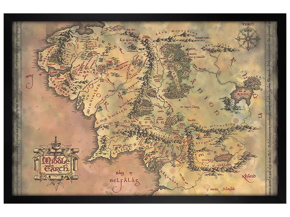Black Wooden Framed Lord of the Rings Middle Earth Maxi Poster