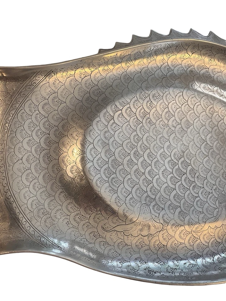 Arthur Court 1975 Fish Serving Platter 25” Cast Aluminum Green Agate Eye VTG - Image 3 of 4