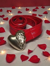 Buttery Soft Red Belt with Gold Puffy Heart Buckle 23"-27" Belt