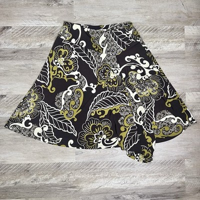 Biacci Brown Floral A-Line Mini Skirt Y2K Boho Retro Print Skater Skirt Size M