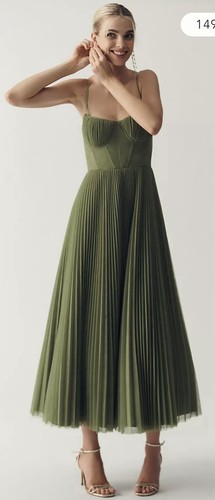 Anthropologie Hutch Amara Korsett Plissee Tüll Midikleid grün Größe 6