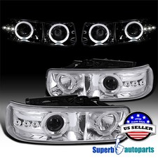 Fits 1999-2002 Silverado 00-06 Suburban Tahoe Halo Projector Headlights Led Bar